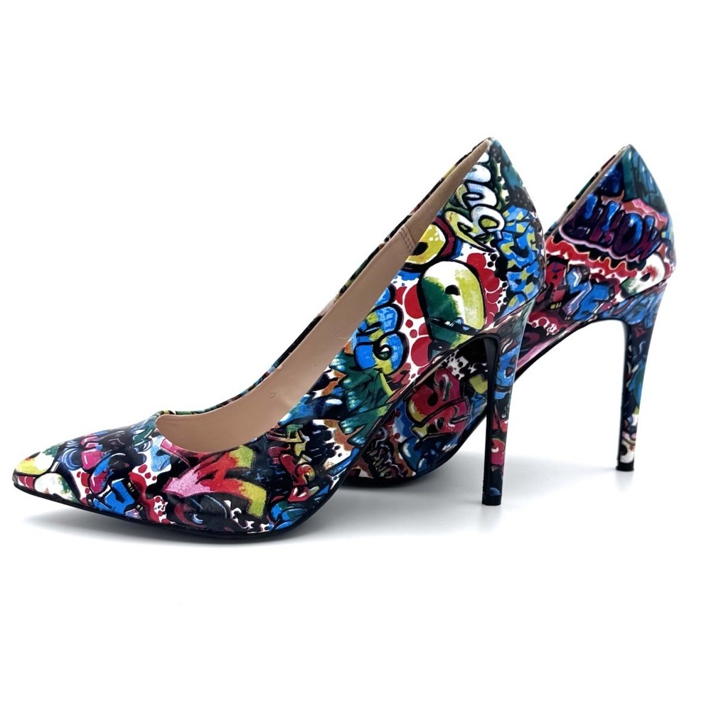 Y2K Anne Michelle Graffiti Heels Pointy Closed Toe Woman size 10 Stiletto Art
